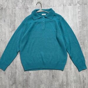 Vintage DAMART Long Sleeve Collared Knit Sweater Women Size L Color Teal